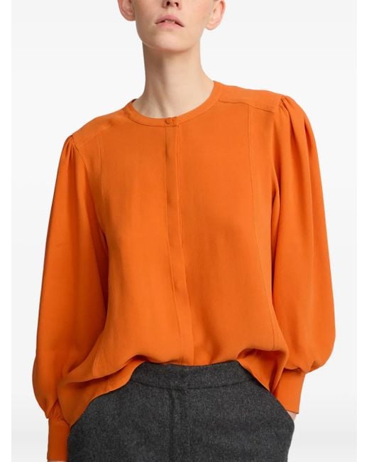 Yves Salomon Orange Puff-Sleeve Shirt