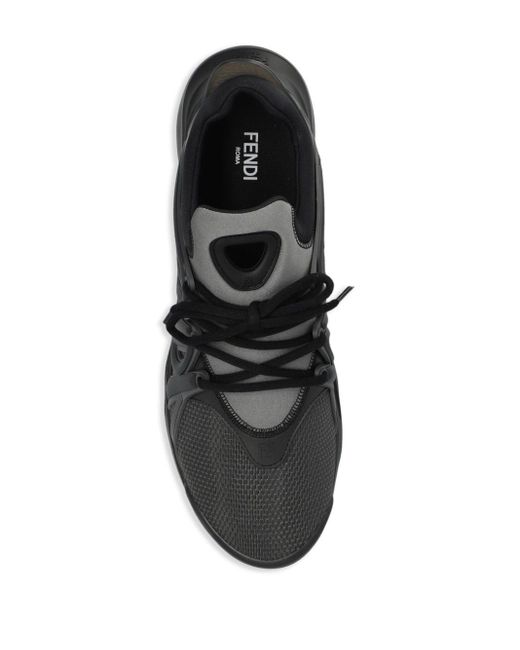 Fendi Black Tag Lace-up Panelled Sneakers for men