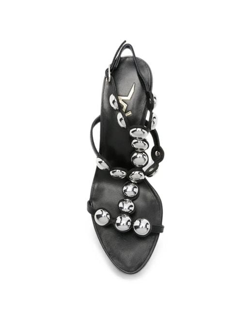 Marc Ellis Black Stud-Embellished Leather Sandals