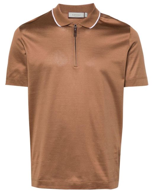 Canali Jersey-Poloshirt mit kurzem Reißverschluss in Brown für Herren