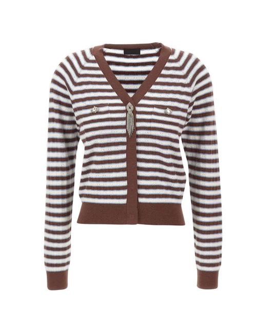 Liu Jo White Crystal-Embellished Striped Cardigan