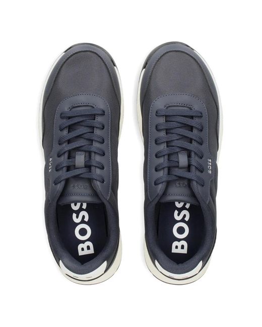 Boss Blue Low-Top Trainers With Textured Uppers for men