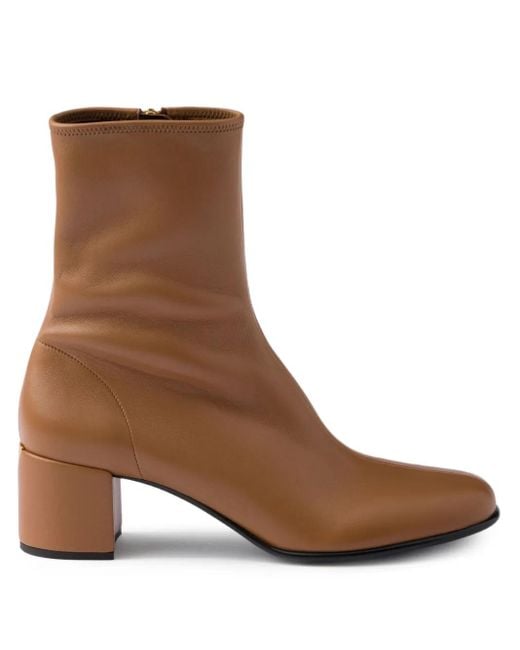 Prada Brown 55Mm Zip-Up Block-Heel Boots