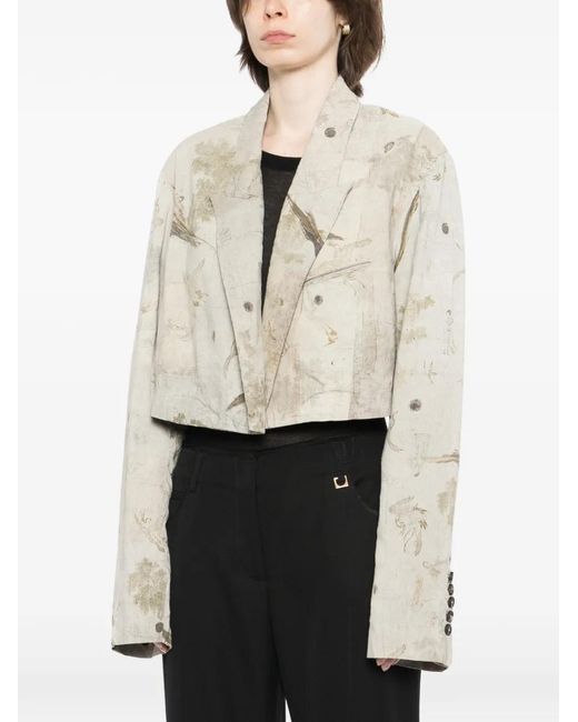 Ziggy Chen White Cropped Print-Design Jacket