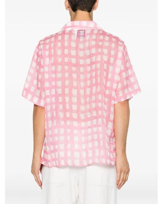 Bonsai Pink Check-Pattern Bowling Shirt for men