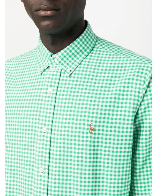 Polo Ralph Lauren Green Embroidered-Logo Checked Shirt for men