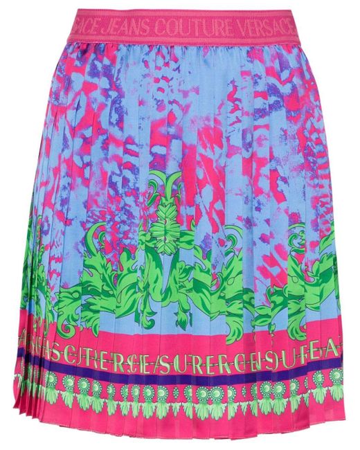 Versace Pink Animalier-print Pleated Skirt
