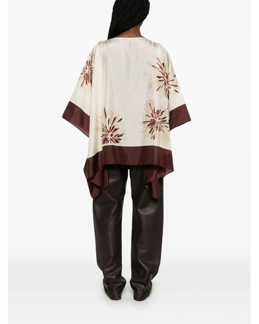 Brunello Cucinelli Natural Printed Silk Blouse