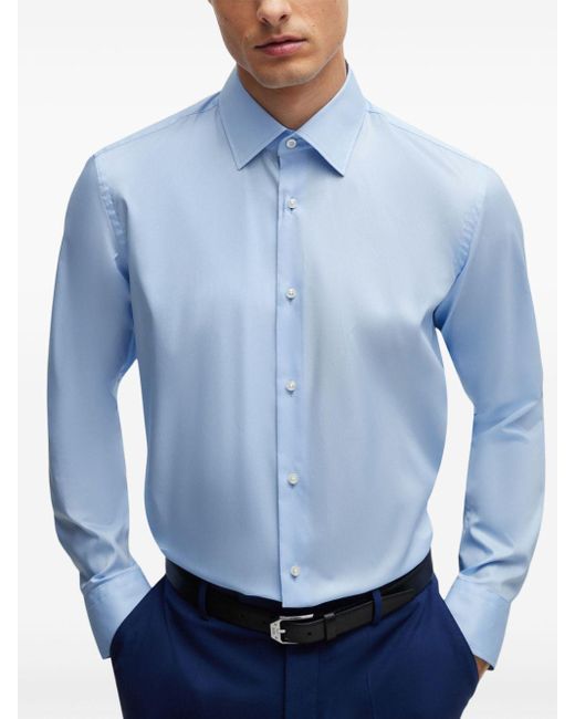 Boss Blue Button-Up Cotton Shirt for men