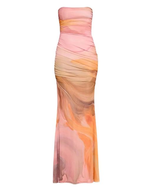 retroféte Pink Schulterfreies Isadore Maxikleid mit Raffung