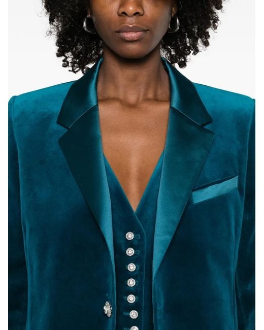 Rabanne Blue Single-Breasted Velvet Jacket