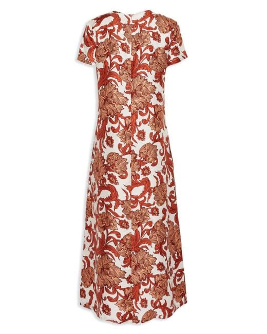 LaDoubleJ Red Swing Botanical-print Silk Dress