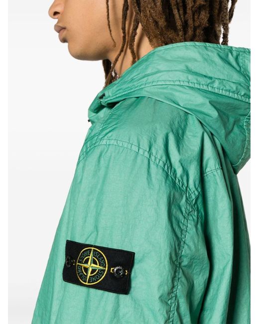 Stone Island Green Compass-appliqué Coated Raincoat for men