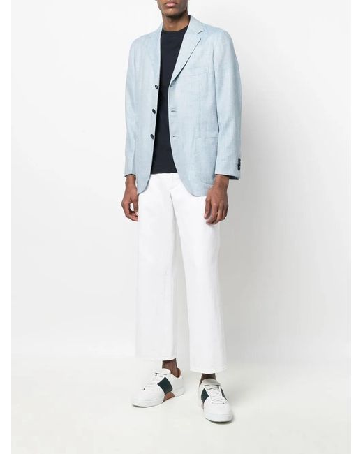 Kiton Blue Single-Breasted Wool-Blend Blazer for men