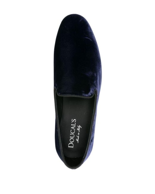 Doucal's Blue Almond-toe Velvet Loafers for men