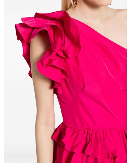 Marchesa Pink Taffeta One-shoulder Tiered Mini Dress