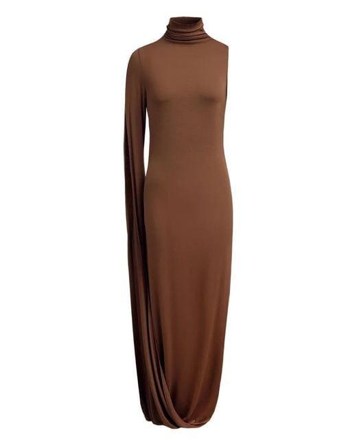 12 STOREEZ Brown Draped One-Shoulder Maxi Dress