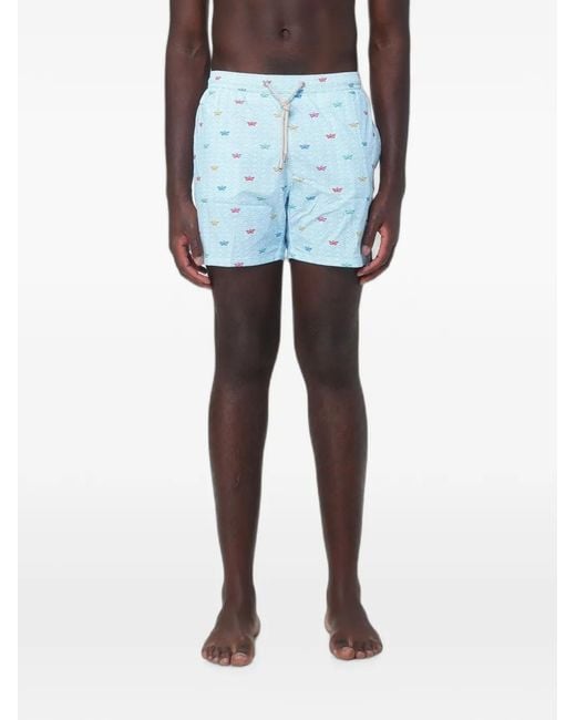 Mc2 Saint Barth Blue Paper-Boat Print Swim Shorts for men
