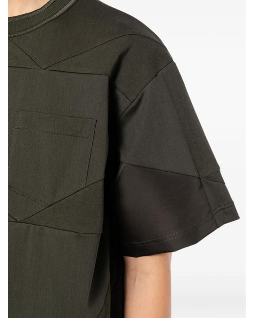 Sacai Gray Cotton Patchwork T-Shirt for men