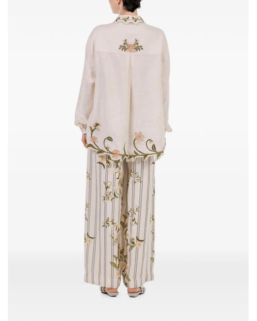 Agua Bendita White Cecilia Valle Floral-Embroidered Shirt