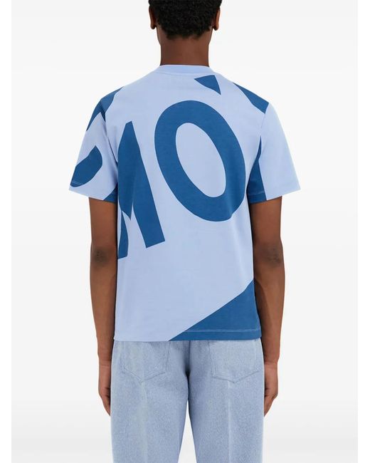 Ferragamo Blue Graphic Print T-Shirt for men