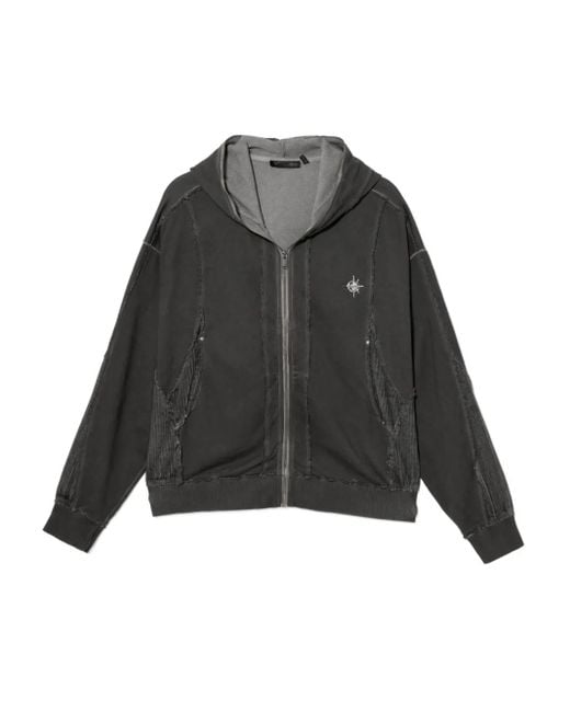 FIVE CM Black Corduroy-Patch Hoodie for men
