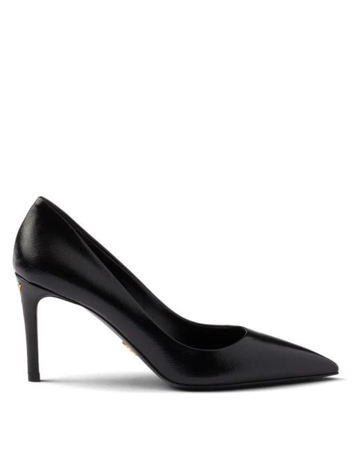 Prada Black Patent Saffiano Leather Pumps