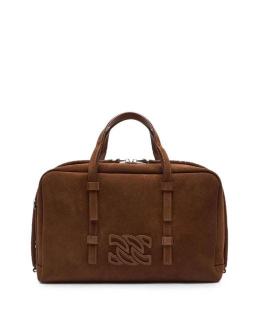 Casadei Brown Bigli Velour Tote Bag