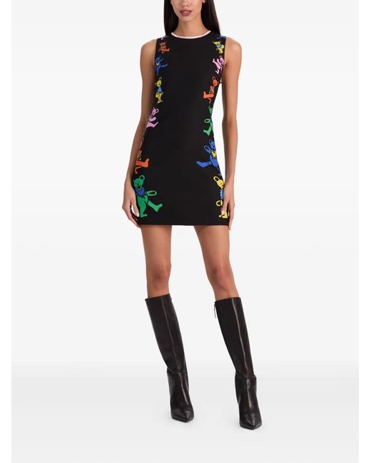 Alice + Olivia Black Clyde Bear-Printed Mini Dress