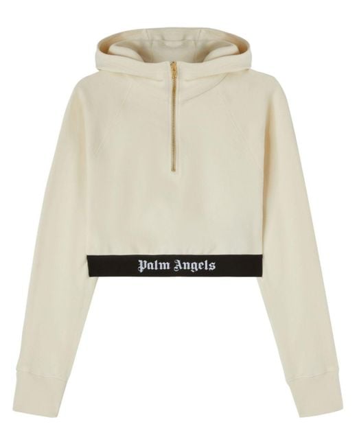 Palm Angels White Logo-tape Cropped Hoodie