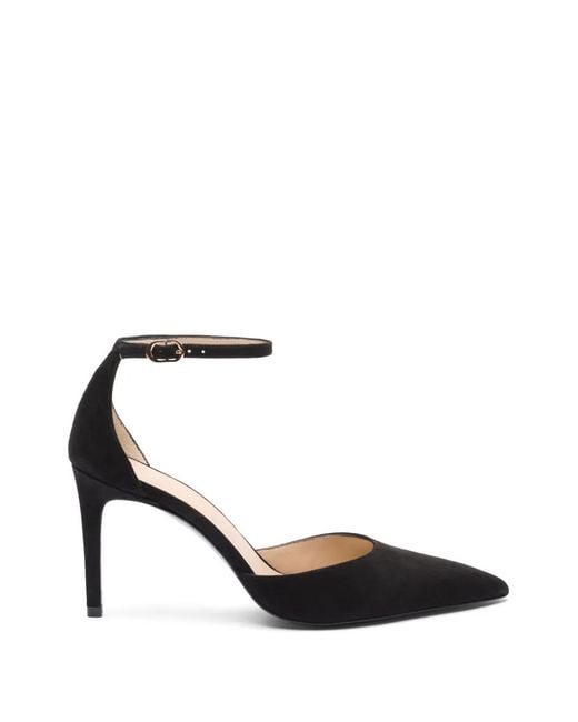 Stuart Weitzman Black 85Mm Ankle-Strap Pointed Pumps