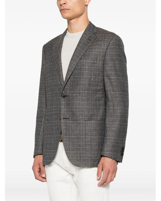 Corneliani Gray Check-Pattern Single-Breasted Blazer for men