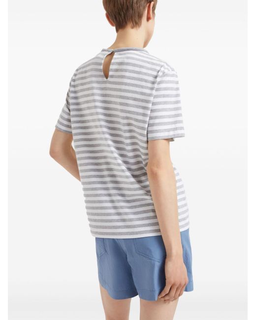Brunello Cucinelli Gray Striped Cotton T-shirt