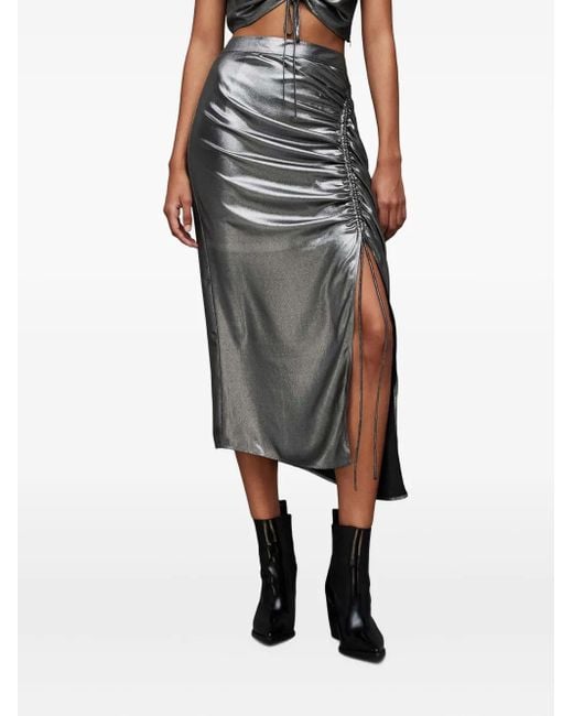 AllSaints Black Carla Side-Split Drawstring Skirt