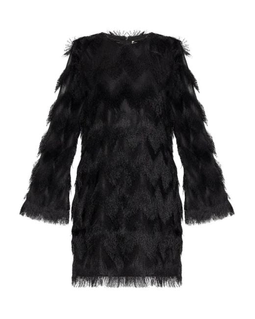 Munthe Black Ratti Fringe Long-Sleeve Mini Dress