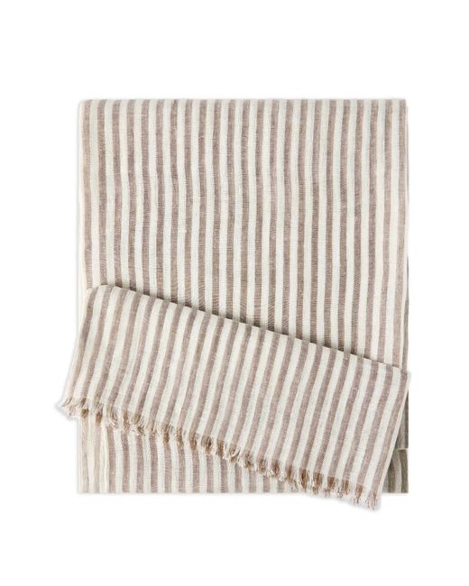 Brunello Cucinelli White Striped Fringed Scarf