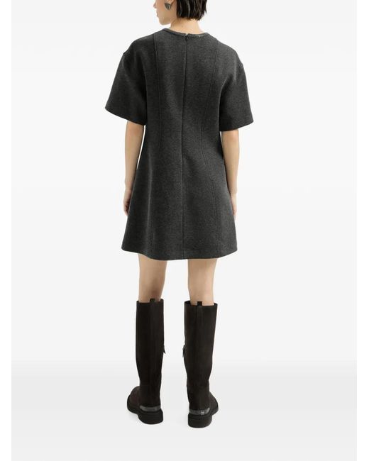 Brunello Cucinelli Black Techno Cotton And Cashmere Interlock T-Shirt Dress With Precious Collar