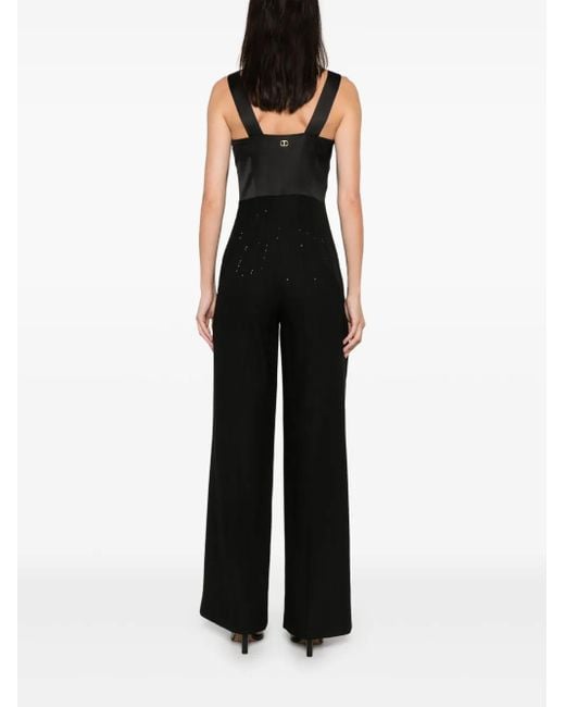Twinset Black Sequin-Pinstripe Jumpsuit