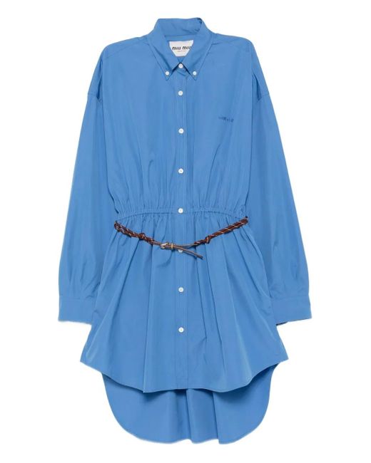 Robe-Chemise Courte À Taille Ceinturée Miu Miu en coloris Blue
