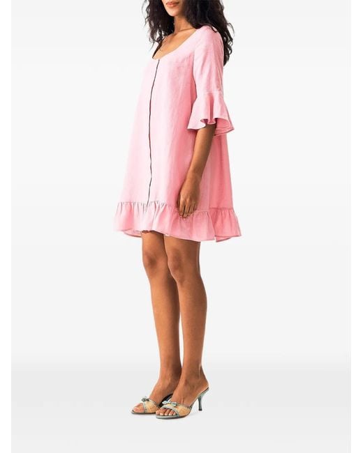 Sleeper Pink Marseille Ruffled Linen Short Dress