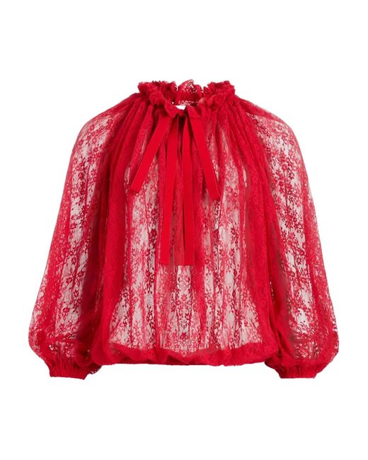 Patou Red Lace Drawstring Top