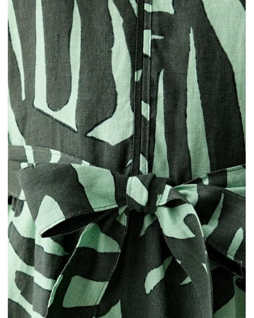 Benetton Green Leaf-Print Belted Midi Dress