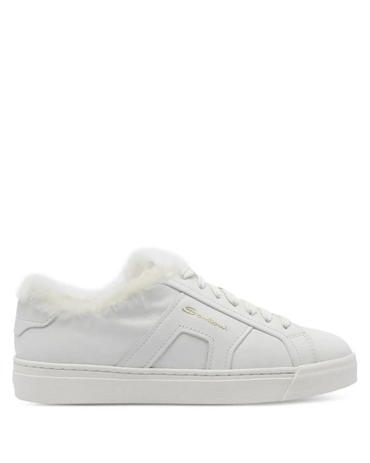Santoni White Faux-Fur Leather Sneakers