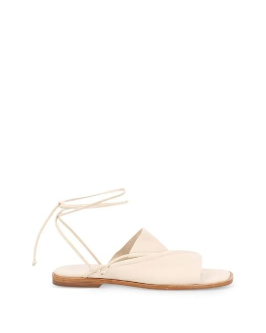 Hereu White Tie-Fastening Flat Sandals