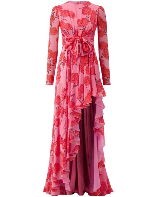 Giambattista Valli Red Floral-print Silk-georgette Gown