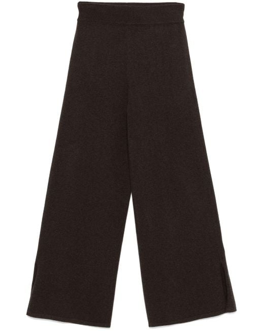 Lisa Yang Black Cashmere Ribbed Wide-Leg Trousers