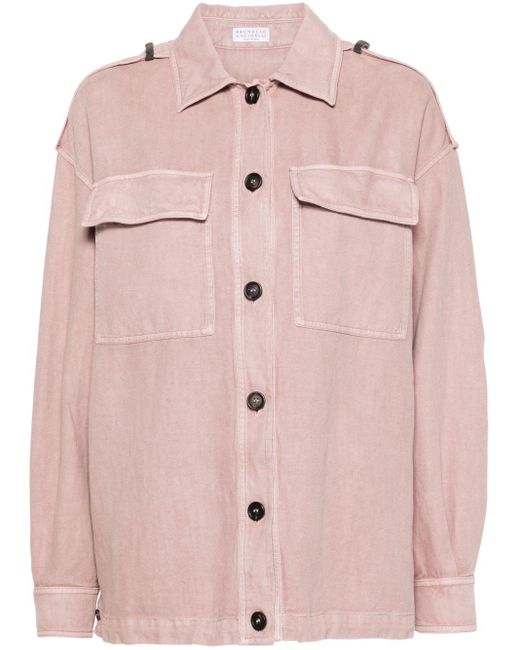 Brunello Cucinelli Denim Shirtjack Met Monili Details in het Pink