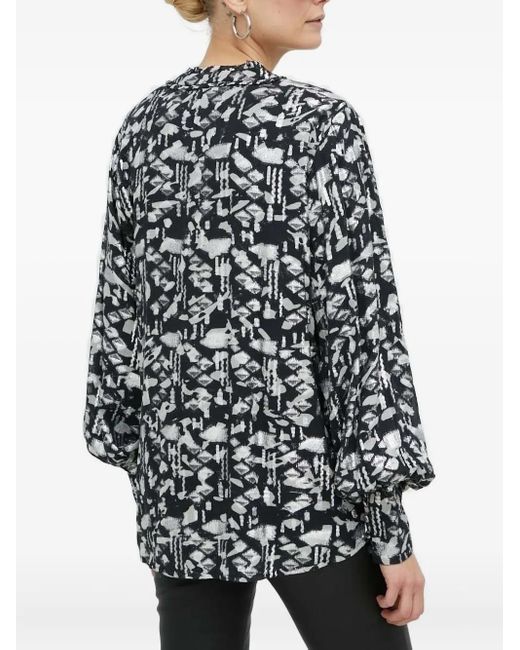 Bruuns Bazaar White Geometric-Print Long-Sleeved Blouse