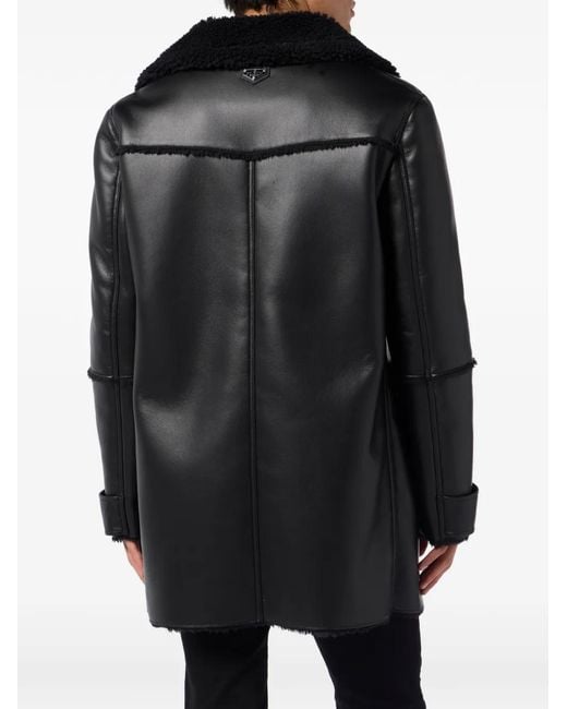 Philipp Plein Black Long Eco Shearling Jacket for men