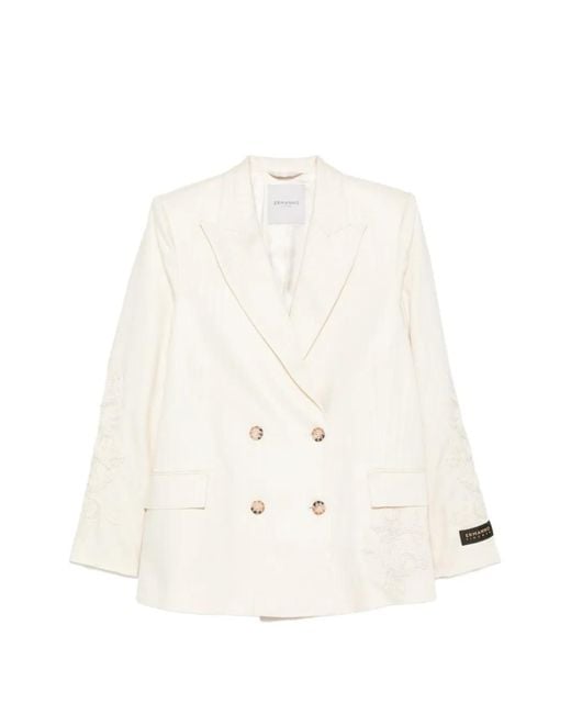 ERMANNO FIRENZE White Double-Breasted Embroidered Blazer